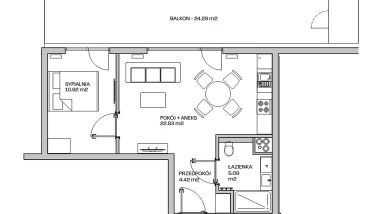 Rzut - Mieszkanie na sprzedaż 2 pokoje o powierzchni 43,26 m² - numer M17 w Zielona Marina - Apartamenty inwestycyjne