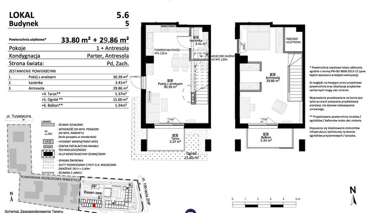 Rzut - Mieszkanie na sprzedaż 2 pokoje o powierzchni 63,66 m² - numer 5.06 w Pino Resort
