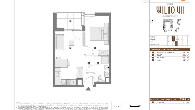 Rzut - Mieszkanie na sprzedaż 2 pokoje o powierzchni 35,62 m² - numer C.85 w Osiedle Wilno VII etap 3