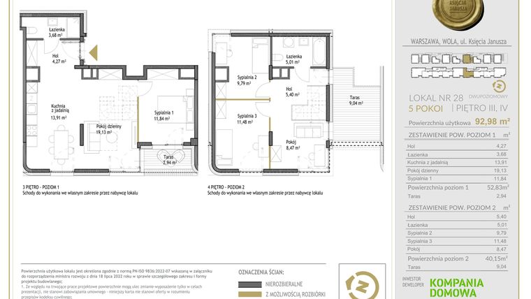 Rzut - Mieszkanie na sprzedaż 5 pokoi o powierzchni 92,98 m² - numer WKJ-LM-28 w Wola Księcia Janusza