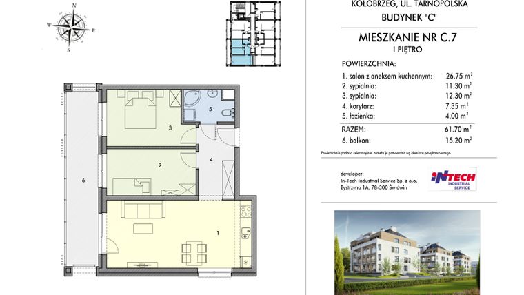 Rzut - Mieszkanie na sprzedaż 3 pokoje o powierzchni 62,21 m² - numer C7 w Miejski Las