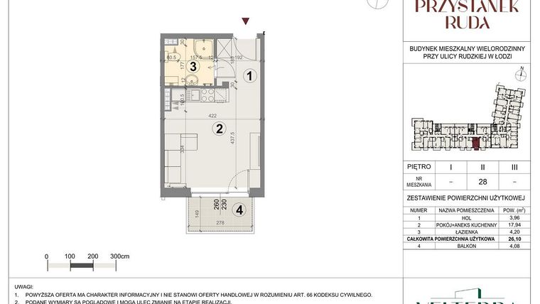 Rzut - Mieszkanie na sprzedaż 1 pokój o powierzchni 26,31 m² - numer 28 w Przystanek Ruda