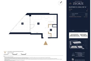 Rzut - Mieszkanie na sprzedaż 1 pokój o powierzchni 25,12 m² - numer D14 w Rezydencja Zegrze etap III