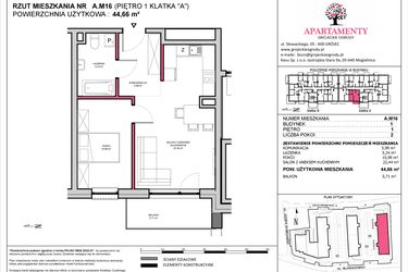 Rzut - Mieszkanie na sprzedaż 2 pokoje o powierzchni 44,66 m² - numer A.16 w Apartamenty Grójeckie Ogrody