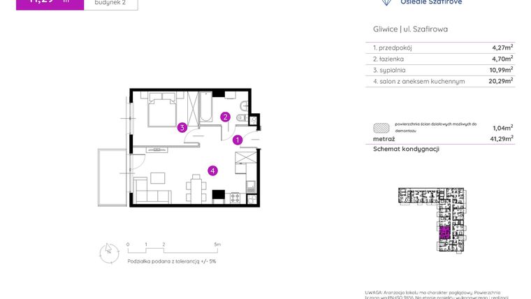 Rzut - Mieszkanie na sprzedaż 2 pokoje o powierzchni 41,29 m² - numer 2.A.1.08 w Murapol Osiedle Szafirove II