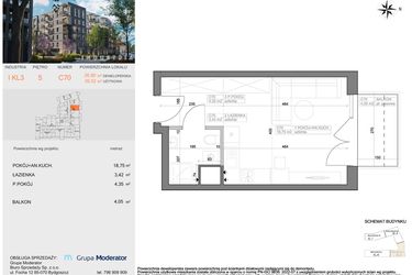 Rzut - Mieszkanie na sprzedaż 1 pokój o powierzchni 26,52 m² - numer I-C70 w Industria etap I-D oraz I-C