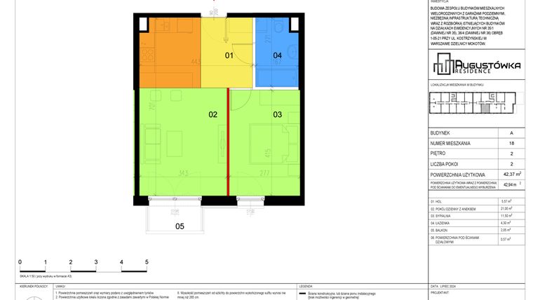 Rzut - Mieszkanie na sprzedaż 2 pokoje o powierzchni 42,37 m² - numer A18 w Augustówka Residence