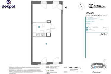 Rzut - Mieszkanie na sprzedaż 1 pokój o powierzchni 58,12 m² - numer 5.3.213 w Granaria
