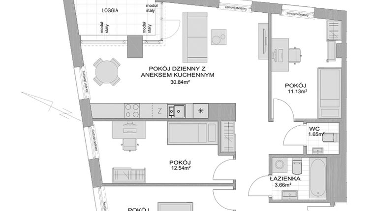 Rzut - Mieszkanie na sprzedaż 4 pokoje o powierzchni 85,09 m² - numer CP/R7/61 w Centralpark