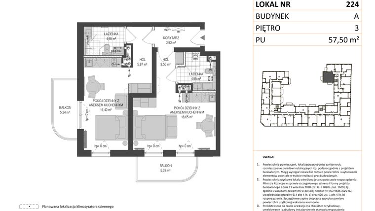Rzut - Mieszkanie na sprzedaż 1 pokój o powierzchni 57,42 m² - numer A.224 w Esencja - Apartamenty inwestycyjne