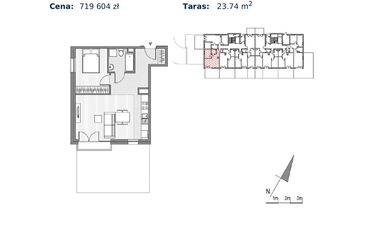 Rzut - Mieszkanie na sprzedaż 2 pokoje o powierzchni 44,42 m² - numer G.19 w Glogera bud. F i G