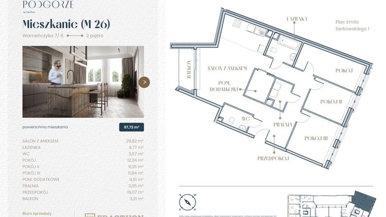 Rzut - Mieszkanie na sprzedaż 4 pokoje o powierzchni 97,72 m² - numer M.26 w Stare Podgórze