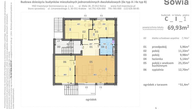 Rzut - Mieszkanie na sprzedaż 4 pokoje o powierzchni 69,93 m² - numer C1 w Sowia