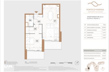 Rzut - Mieszkanie na sprzedaż 2 pokoje o powierzchni 59,64 m² - numer D.1.3 w Portico Marina
