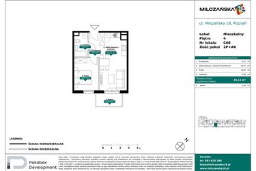 Rzut - Mieszkanie na sprzedaż 2 pokoje o powierzchni 39,13 m² - numer C68 w Milczańska 18