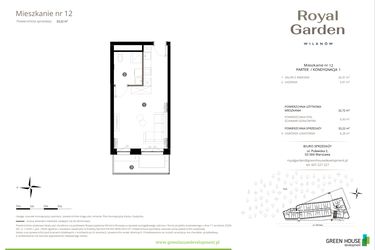 Rzut - Mieszkanie na sprzedaż 1 pokój o powierzchni 32,72 m² - numer M.12 w Royal Garden Wilanów