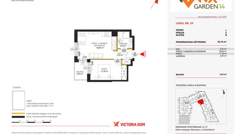 Rzut - Mieszkanie na sprzedaż 2 pokoje o powierzchni 36,16 m² - numer 29 w Viva Garden 14