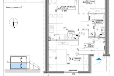 Rzut - Mieszkanie na sprzedaż 3 pokoje o powierzchni 57,39 m² - numer 51A w Osiedle Młodych etap VIII