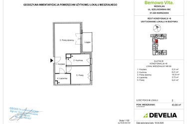 Rzut - Mieszkanie na sprzedaż 2 pokoje o powierzchni 43,99 m² - numer B4/5/B69 w Bemowo Vita