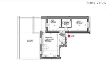 Rzut - Mieszkanie na sprzedaż 3 pokoje o powierzchni 59,17 m² - numer 3m.3 w Osiedle Rytm etap 2