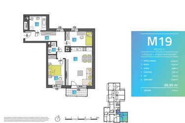 Rzut - Mieszkanie na sprzedaż 3 pokoje o powierzchni 67,66 m² - numer M19 w Mi9