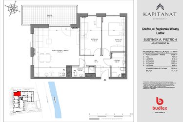 Rzut - Mieszkanie na sprzedaż 3 pokoje o powierzchni 70,75 m² - numer A44 w Kapitanat A
