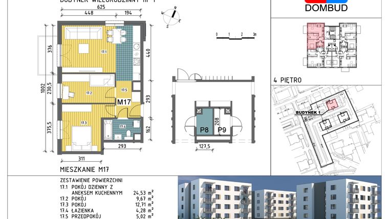 Rzut - Mieszkanie na sprzedaż 3 pokoje o powierzchni 56,21 m² - numer 1.17 w Witosa