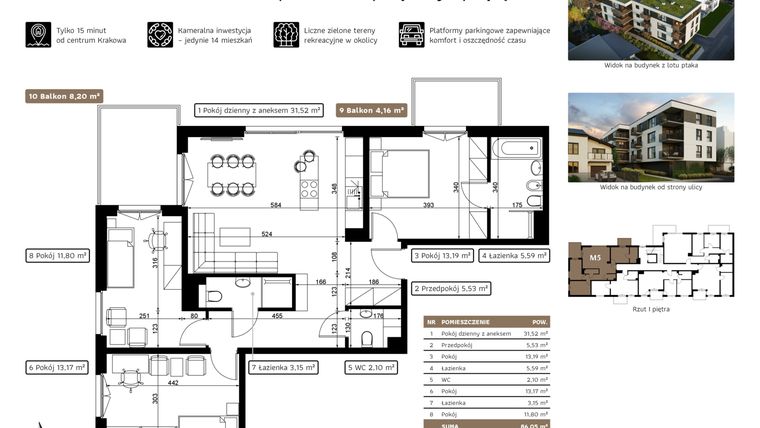 Rzut - Mieszkanie na sprzedaż 4 pokoje o powierzchni 86,05 m² - numer M5 w Dolnomłyńska 5