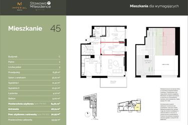 Rzut - Mieszkanie na sprzedaż 3 pokoje o powierzchni 96,16 m² - numer C45 w Stawowa Residence - etap V