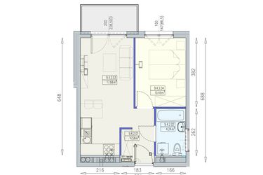 Rzut - Mieszkanie na sprzedaż 2 pokoje o powierzchni 36,99 m² - numer K2 9/4/2/2a w Południk 17 - budynek K2