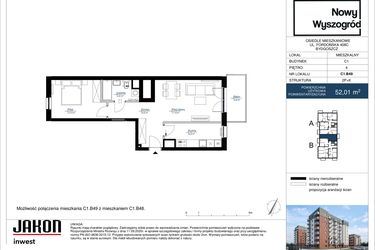 Rzut - Mieszkanie na sprzedaż 2 pokoje o powierzchni 52,01 m² - numer C1.B49 w Nowy Wyszogród etap II