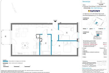 Rzut - Mieszkanie na sprzedaż 3 pokoje o powierzchni 68,53 m² - numer B.1.66 w Daszyńskiego Square etap 1
