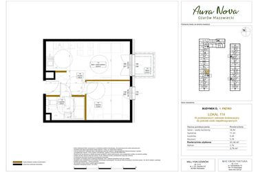 Rzut - Mieszkanie na sprzedaż 2 pokoje o powierzchni 42,1 m² - numer 114 w Aura Nova etap II