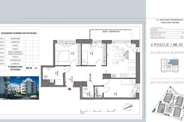 Rzut - Mieszkanie na sprzedaż 4 pokoje o powierzchni 86,1 m² - numer D6 w Osiedle Lawendowe