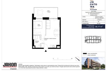 Rzut - Mieszkanie na sprzedaż 2 pokoje o powierzchni 35,17 m² - numer 31 w Jachtowa