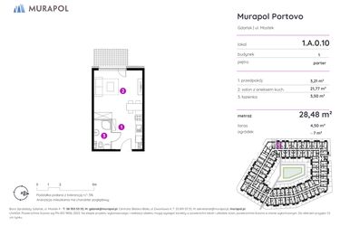 Rzut - Mieszkanie na sprzedaż 1 pokój o powierzchni 28,48 m² - numer 1.A.0.10 w Murapol Portovo etap II