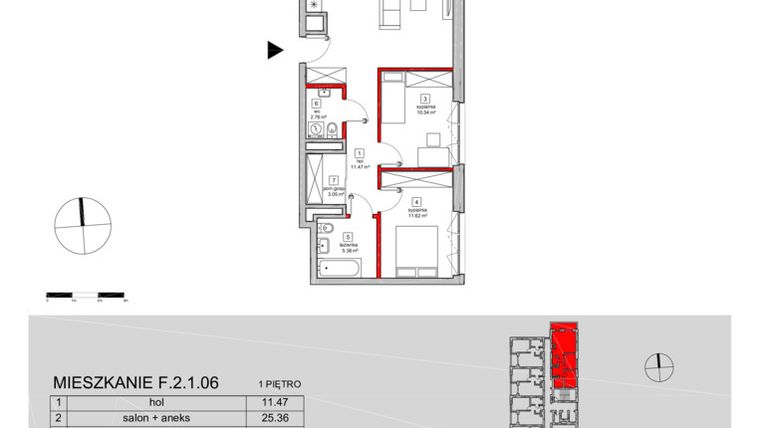 Rzut - Mieszkanie na sprzedaż 3 pokoje o powierzchni 72,55 m² - numer F.2.1.06 w ATAL SKY+ bud. D-F