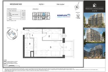 Rzut - Mieszkanie na sprzedaż 2 pokoje o powierzchni 38,2 m² - numer M20 w Dzielnica Kielczanka etap III