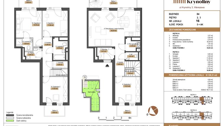 Rzut - Mieszkanie na sprzedaż 5 pokoi o powierzchni 109,31 m² - numer 16.B4 w Apartamenty Krynoliny