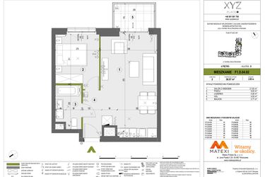 Rzut - Mieszkanie na sprzedaż 2 pokoje o powierzchni 39,08 m² - numer F1.D.04.02 w XYZ Place