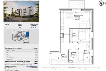 Rzut - Mieszkanie na sprzedaż 3 pokoje o powierzchni 55,36 m² - numer 27 w Balantia