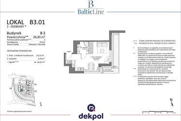 Rzut - Mieszkanie na sprzedaż 1 pokój o powierzchni 26,85 m² - numer B3.01 w Baltic Line