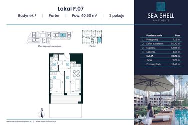 Rzut - Mieszkanie na sprzedaż 2 pokoje o powierzchni 40,5 m² - numer F.07 w Magiczny Łukęcin