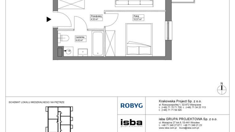 Rzut - Mieszkanie na sprzedaż 2 pokoje o powierzchni 40,99 m² - numer KR8/B/5/6 w Apartamenty Krakowska etap VIII