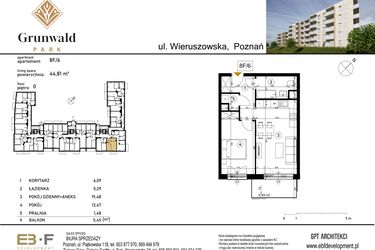 Rzut - Mieszkanie na sprzedaż 2 pokoje o powierzchni 44,81 m² - numer 8 F/6 w Grunwald Park