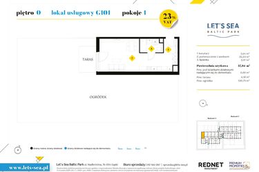 Rzut - Mieszkanie na sprzedaż 1 pokój o powierzchni 32,84 m² - numer G101 w Let's Sea Baltic Park II