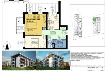 Rzut - Mieszkanie na sprzedaż 3 pokoje o powierzchni 52,55 m² - numer C24 w Duo Park