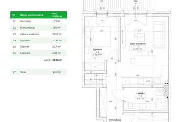 Rzut - Mieszkanie na sprzedaż 3 pokoje o powierzchni 58,36 m² - numer A4M7 w Nefrytowa Park