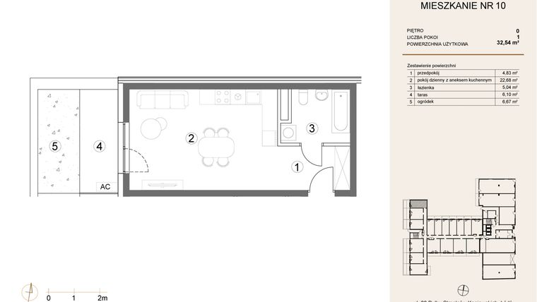Rzut - Mieszkanie na sprzedaż 1 pokój o powierzchni 32,54 m² - numer 10 w Waterlane Vibe