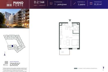 Rzut - Mieszkanie na sprzedaż 1 pokój o powierzchni 35,35 m² - numer D.2.144 w Piano